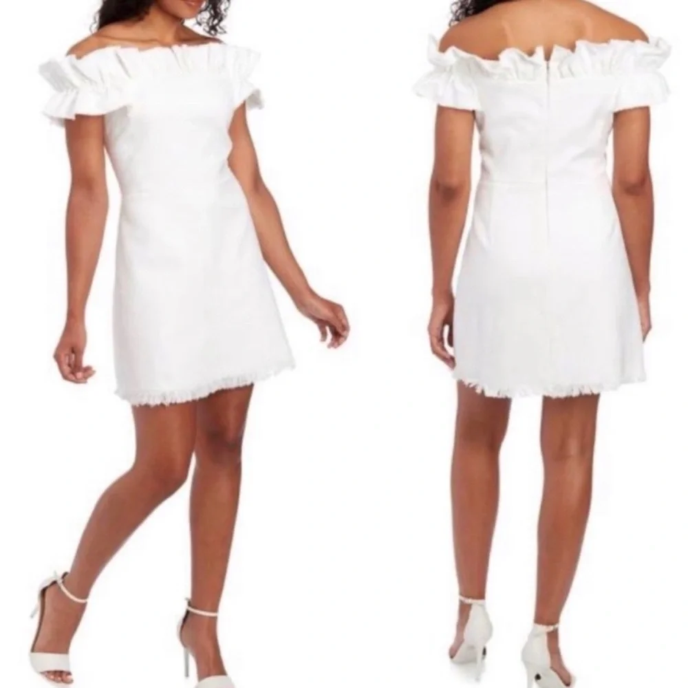 NWT Rebecca Taylor Women’s Winter White Ruffle Wedding Party Dress Size 4 - Picture 1 of 12